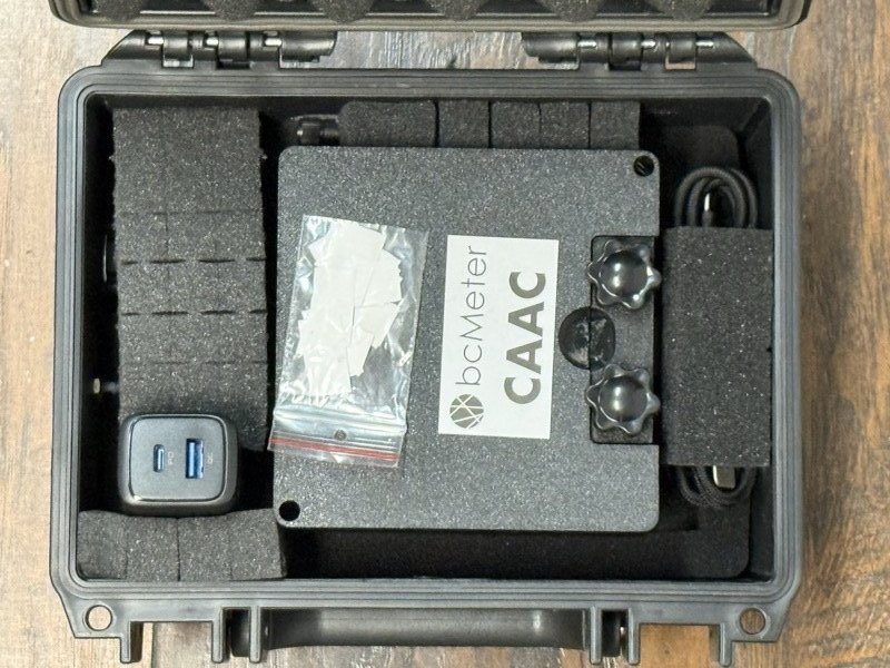 USB-C rugged case bcMeter as received, with accessories packed inside